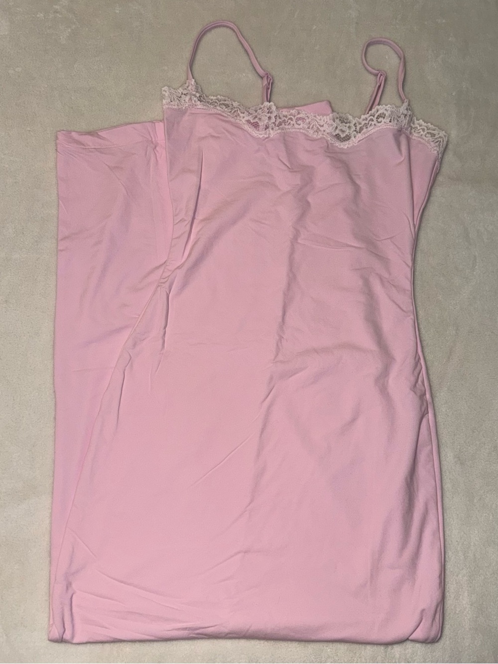 SKIMS Light Pink Lace-Trim Slip Dress